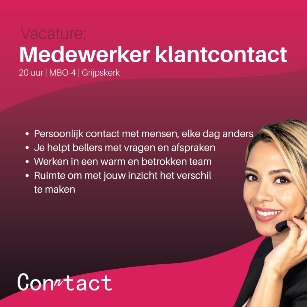 Plaatje vacature medewerker klantcontact